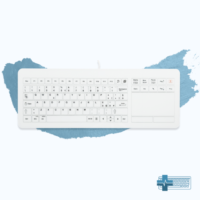 TVB04: Ultra-thin medical keyboard in tempered glass and steel bottom with touchpad